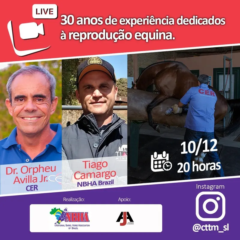 Live sobre reprodução equina com o Médico Veterinário, dr. Orpheu Avila Jr