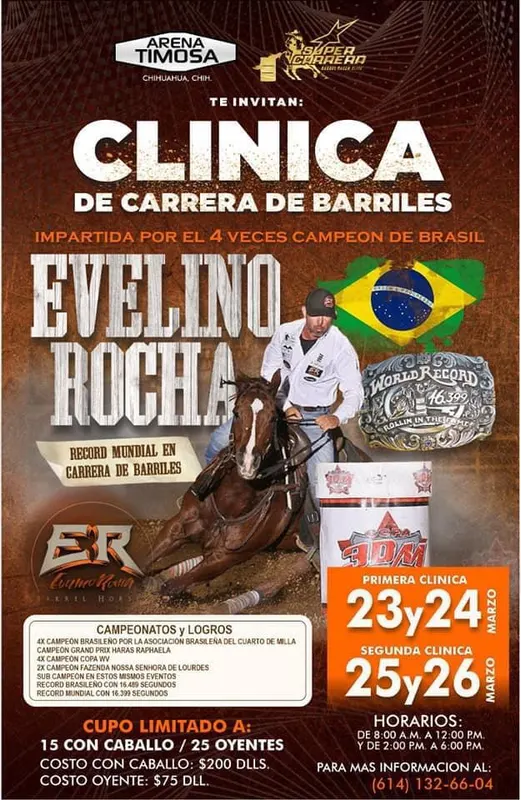 Clínica de 3 Tambores – Clinica de Carrera de Barriles com Evelino Rocha no México!