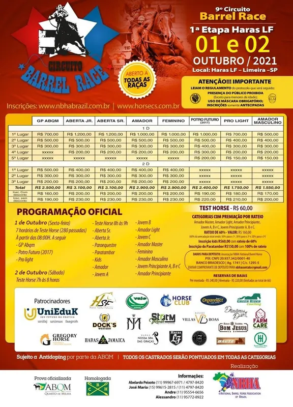 Atenção para a nova data da 1ª Etapa do 9º Circuito Barrel Race!