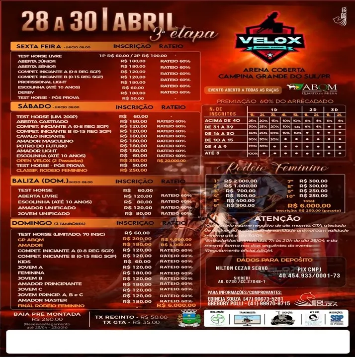 CAMPEONATO NBHA PARANÁ – 3ª ETAPA VELOX BARREL RACING