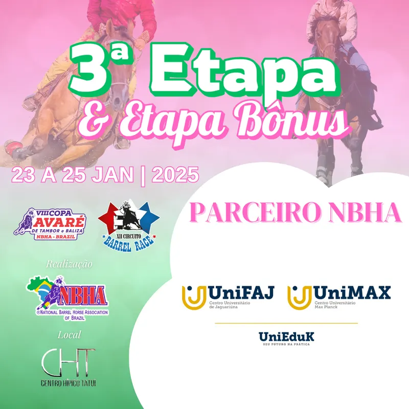 3ª ETAPA VIII COPA AVARÉ TAMBOR E BALIZA & ETAPA BÔNUS CIRCUITO BARREL RACE – GRUPO UNIEDUK