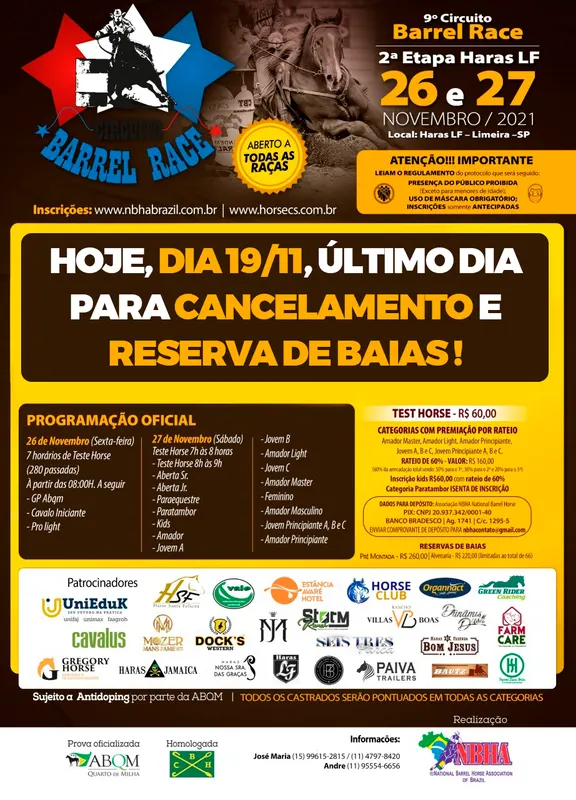 Último dia para reserva e cancelamento de baias
