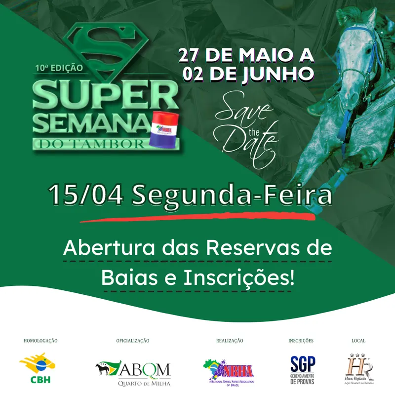 ABERTURA DAS RESERVAS DE BAIAS E INSCRIÇÕES – 10ª EDIÇÃO SUPER SEMANA DO TAMBOR